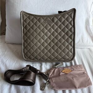 MZ WALLACE Box Crosby Crossbody Leather Bag in Dove with silver tone hardware